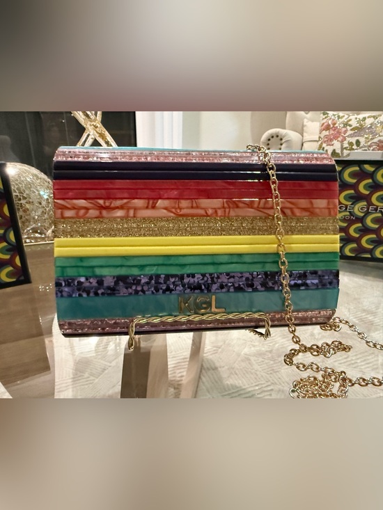 Kurt Geiger Handbags - Kurt Geiger Multicolor Striped Acrylic Crossbody Bag with Gold Chain